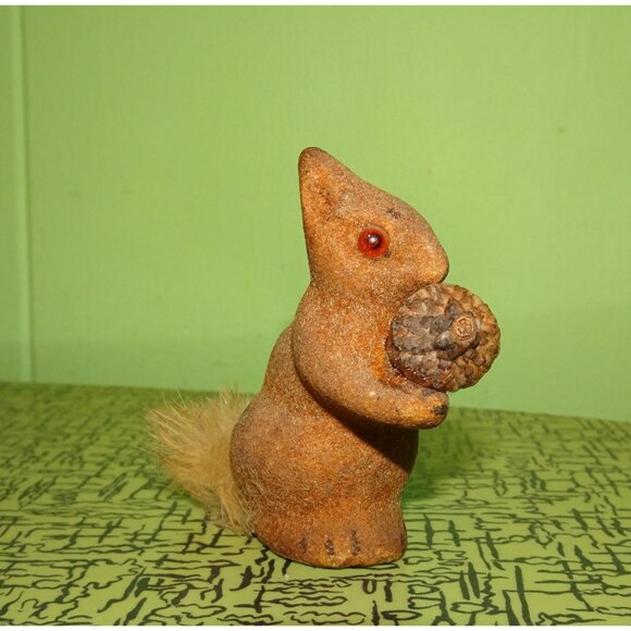Vintage Wagner Flocked Squirrel Figurine w/ Acorn Germany antique kitsch figure - Picture 3 of 11